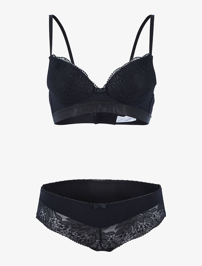 Ensemble à empiècement broderie fleurie - noir - 3