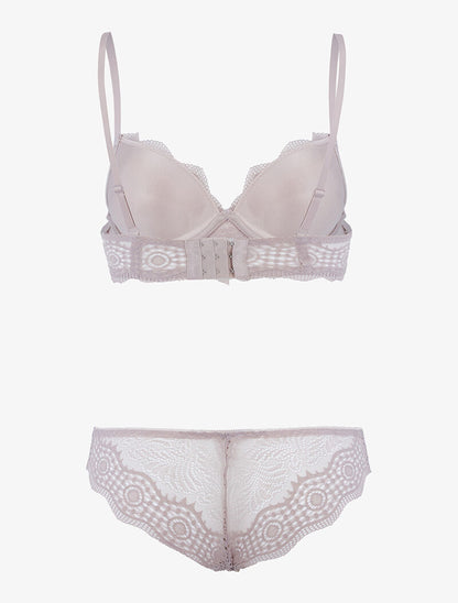 Ensemble bustier à empiècements dentelle ajourés - taupe - 2
