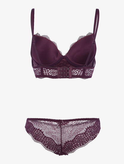 Ensemble bustier à empiècements dentelle ajourés - violet - 2