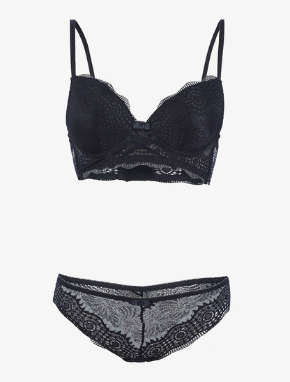 Ensemble bustier à empiècements dentelle ajourés - noir - 1