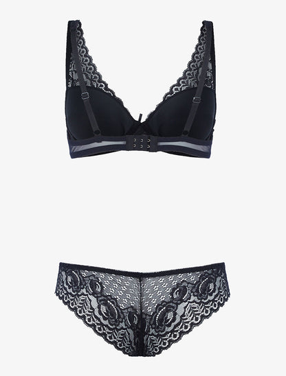 Ensemble en dentelle et décolleté en V - noir - 2