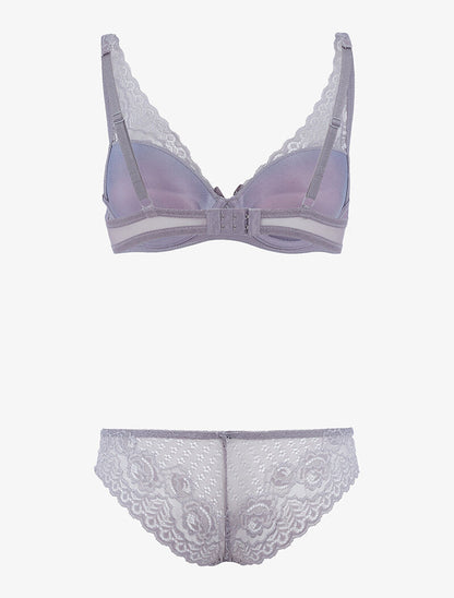 Ensemble en dentelle et décolleté en V - gris clair - 2