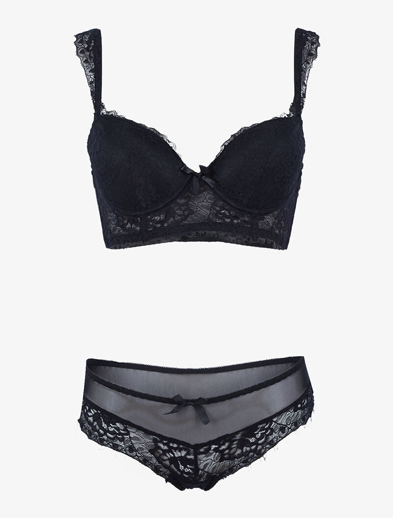 Ensemble en résille et dentelle fleurie - noir - 3