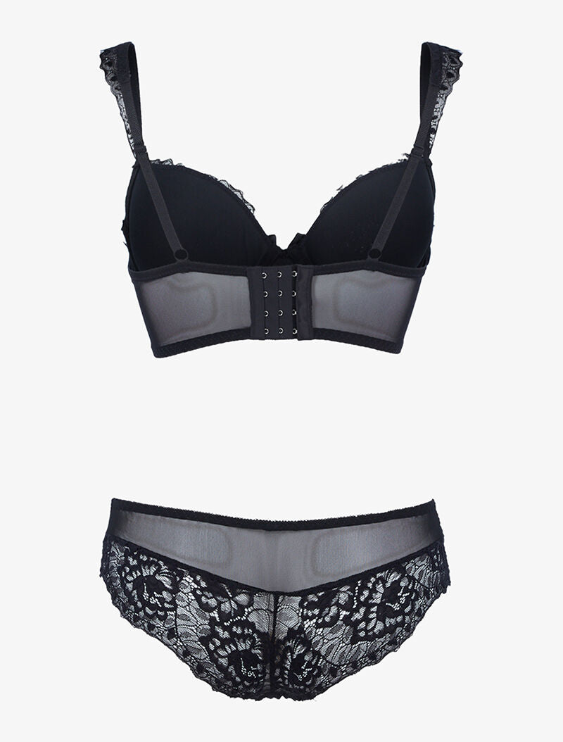 Ensemble en résille et dentelle fleurie - noir - 2