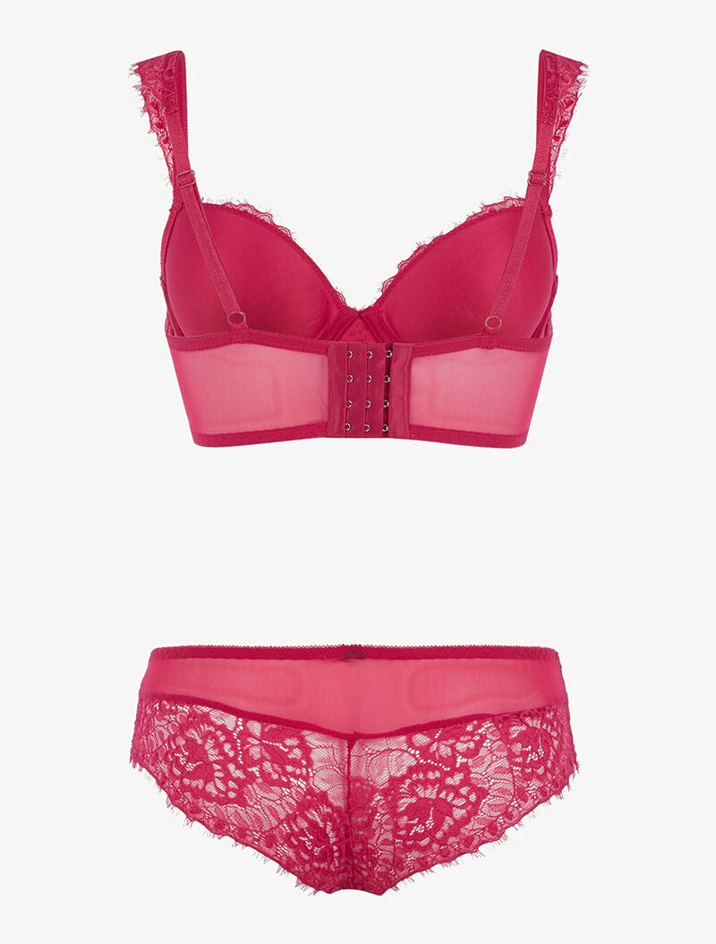 Ensemble en résille et dentelle fleurie - rouge - 2