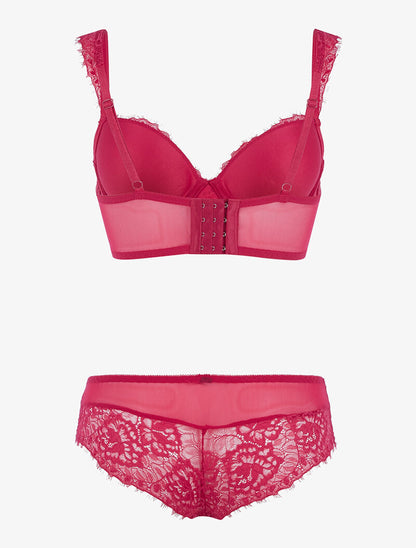 Ensemble en résille et dentelle fleurie - rouge - 2