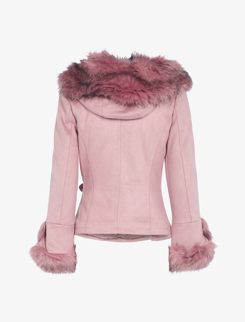 Manteau court à col fourrure - rose - 2