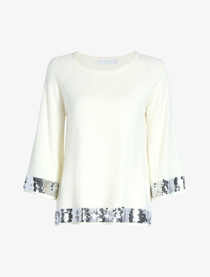 Pull doux à bords sequins - beige - 3