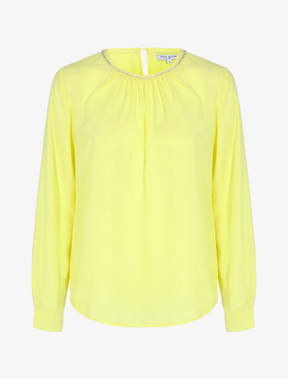 Blouse à col orné de strass - jaune - 3