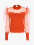Pull bi matière à manches gigot - orange - 1