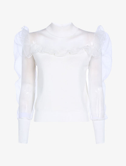 Pull bi matière à manches gigot - blanc - 3