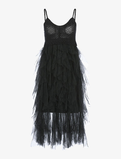 Robe en tulle volantée et crochet - noir - 3