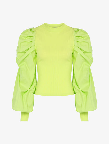 Top à manches gigot satinées - vert fluo - 1