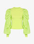Top à manches gigot satinées - vert fluo - 1