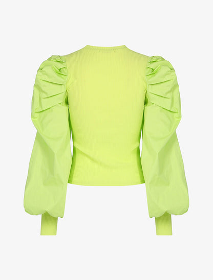 Top à manches gigot satinées - vert fluo - 2