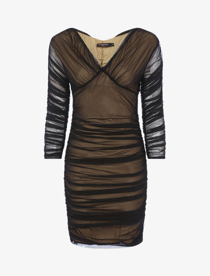 Robe en tulle plissée - camel/noir - 3