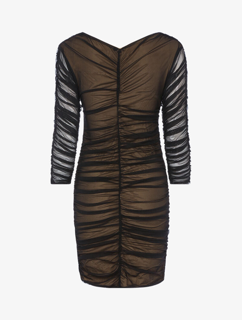 Robe en tulle plissée - camel/noir - 2