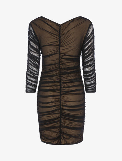 Robe en tulle plissée - camel/noir - 2