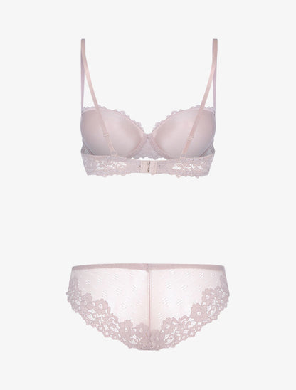 Ensemble en dentelle fleurie ajourée - taupe - 2