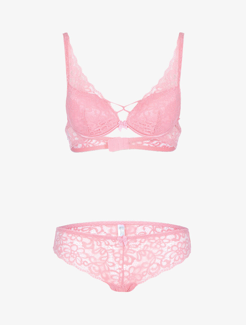 Ensemble en dentelle festonnée fleurie - rose - 3