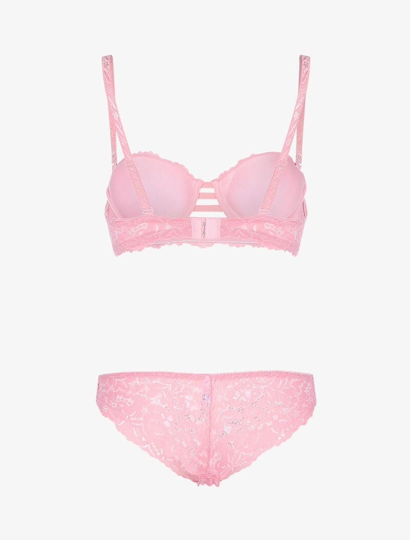 Ensemble bustier en dentelle festonnée et lanières - rose - 2