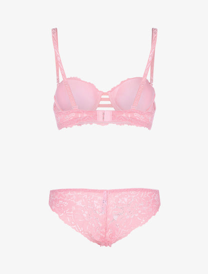 Ensemble bustier en dentelle festonnée et lanières - rose - 2