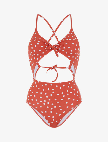 Monokini ajouré à pois - brique - 1