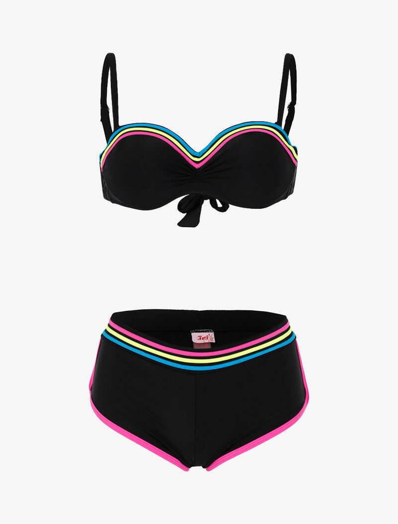 Bikini à bandes colorées - noir - 1