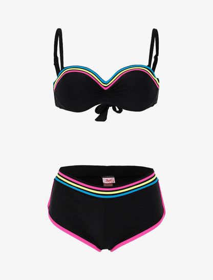 Bikini à bandes colorées - noir - 1