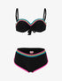 Bikini à bandes colorées - noir - 1
