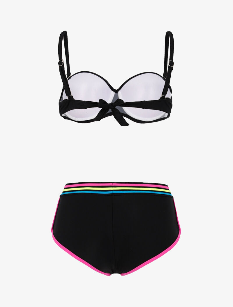 Bikini à bandes colorées - noir - 2