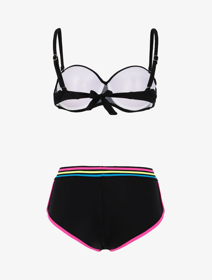 Bikini à bandes colorées - noir - 2