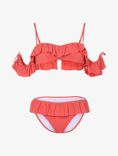 Bikini balconnet volanté - corail - 1