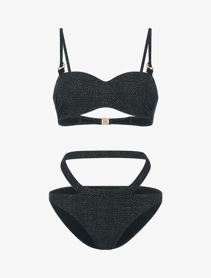 Bikini à balconnet texturé et pailleté - noir - 3