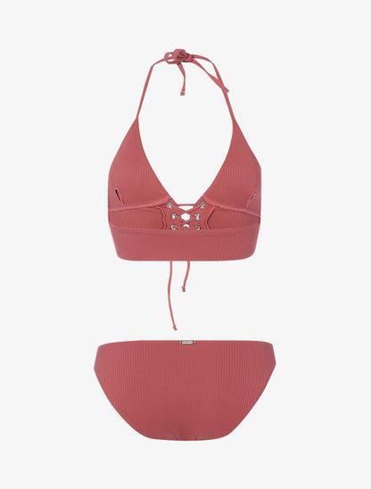 Bikini triangle côtelé à corset - vieux rose - 2