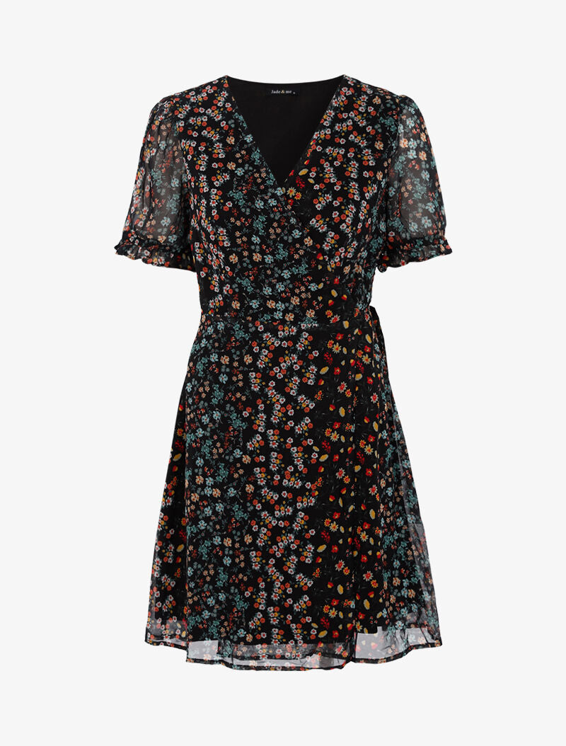 Robe cache-coeur fleurie - noir - 3