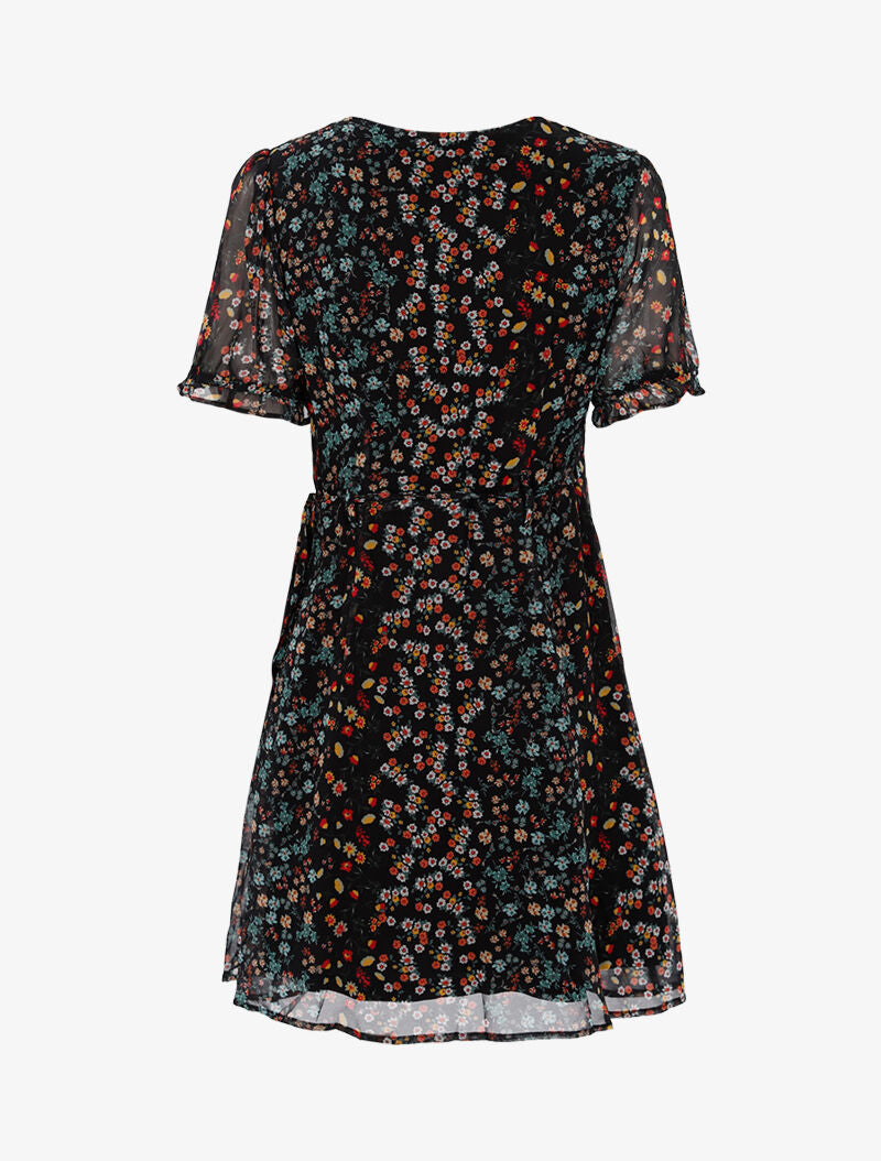 Robe cache-coeur fleurie - noir - 2