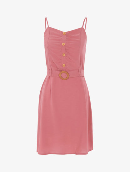 Robe à boutonnière et fronces - rose - 1