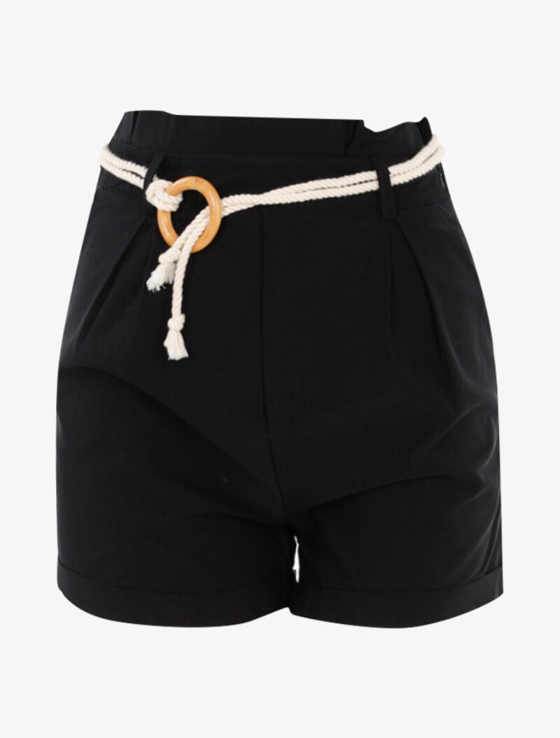Short uni avec ceinture style corde - noir - 1
