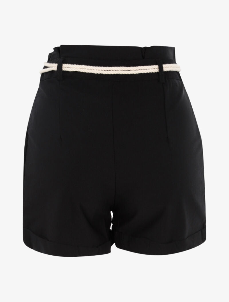 Short uni avec ceinture style corde - noir - 2