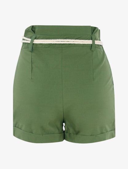 Short uni avec ceinture style corde - kaki - 2