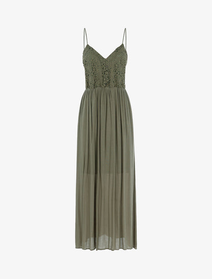 Robe longue à buste en crochet - kaki - 3