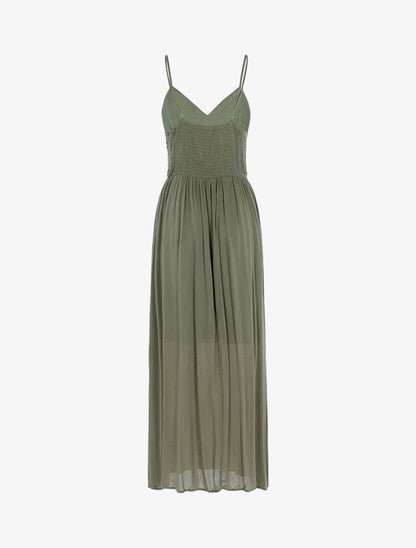 Robe longue à buste en crochet - kaki - 2
