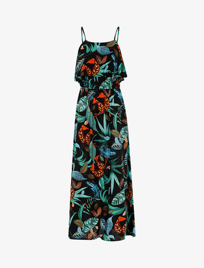 Robe à imprimé feuillages - noir - 1