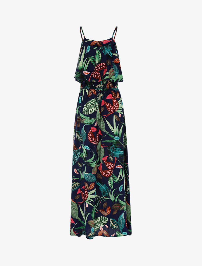 Robe à imprimé feuillages - marine - 2