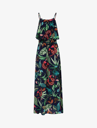 Robe à imprimé feuillages - marine - 2