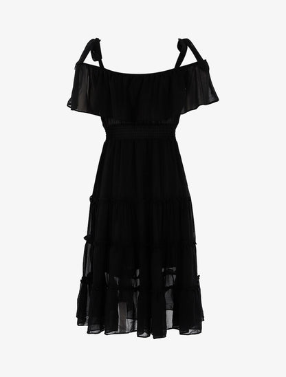 Robe col bardot volantée - noir - 2