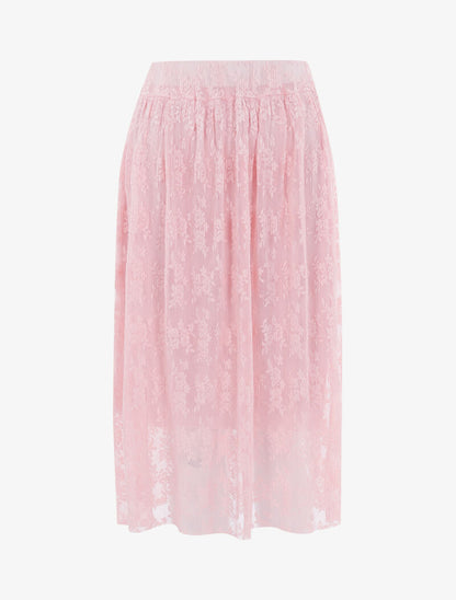 Jupe midi doublé en dentelle - rose - 1