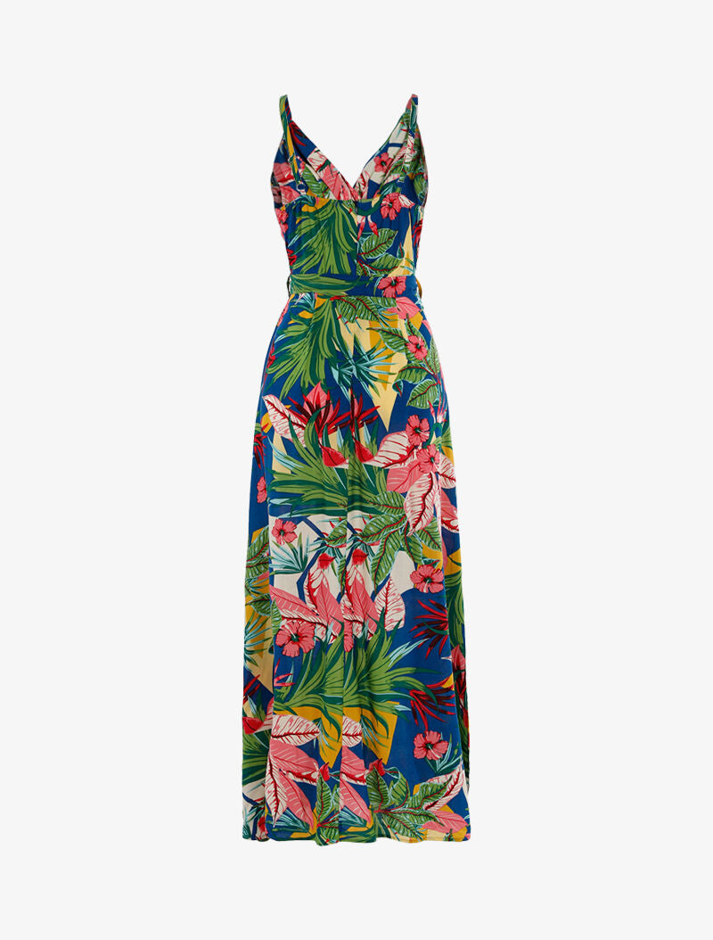 Robe longue à imprimé tropical - bleu - 2