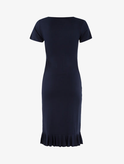 Robe à boutonnière et bord volanté - marine - 2